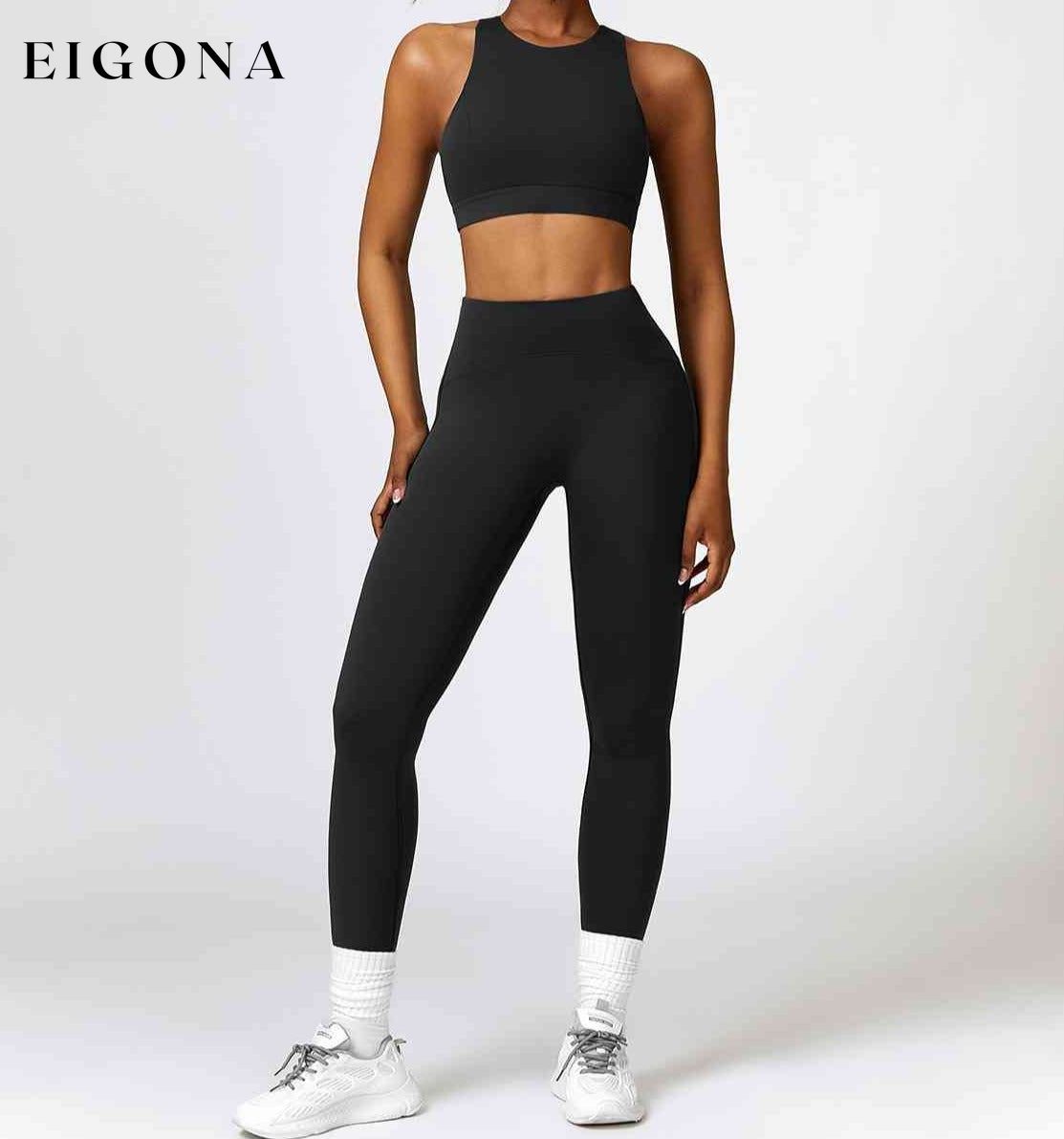 Cutout Cropped Sport Tank and Leggings Set Black activewear Activewear sets clothes Ship From Overseas Z&C