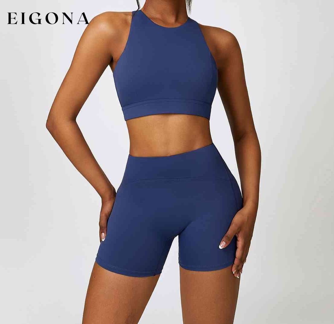 Cutout Cropped Sport Tank and Shorts Set Royal Blue active wear activewear Activewear sets clothes clothing sets Ship From Overseas Z&C