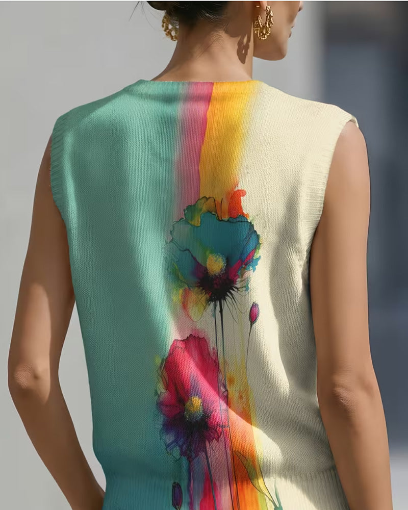 Watercolor Floral Waistcoat Pullover