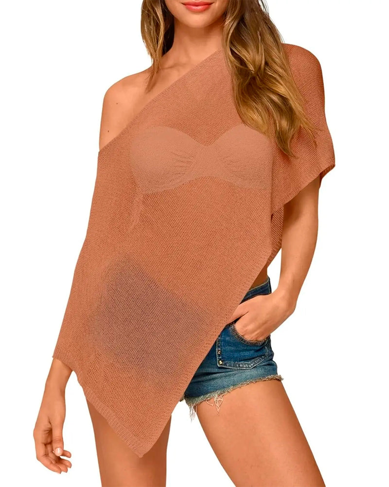 Solid Off-Shoulder Asymmetric Cover-Up