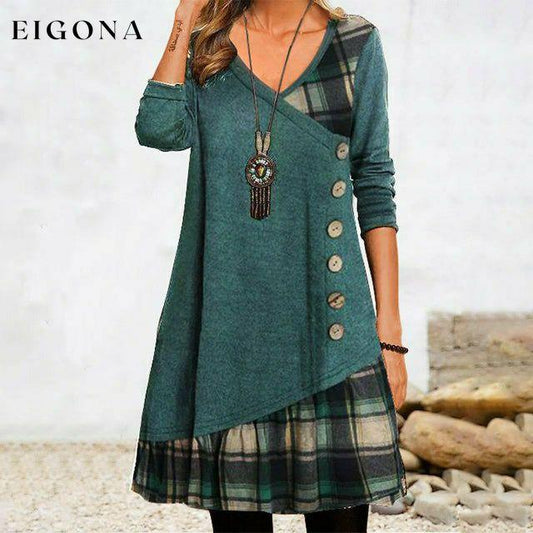 Irregular Plaid Patchwork Dress Green best Best Sellings casual dresses clothes Plus Size Sale short dresses Topseller