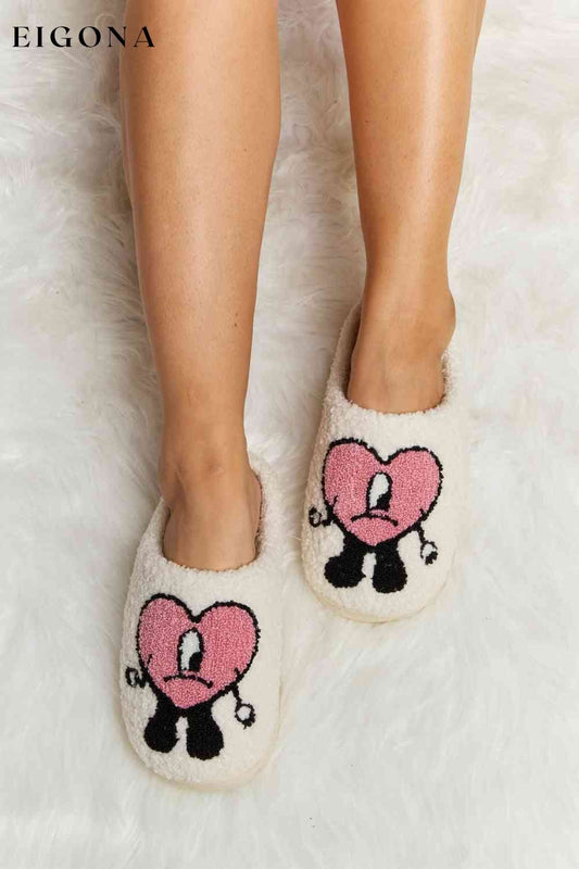 Love Heart Print Plush Slippers Dusty Pink Melody Ship from USA Shoes womens shoes