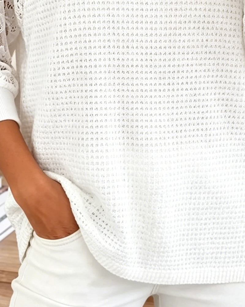 Three-Quarter Sleeve Lace Panel Blouse