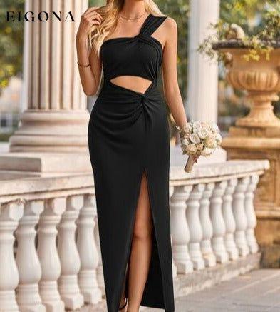One Shoulder Cutout Twisted Slit Dress Clothes dress dresses evening dress evening dresses maxi dress maxi dresses S.N Ship From Overseas