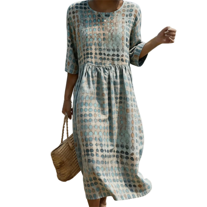 Polka Dot Crewneck Print Half Sleeve Dress
