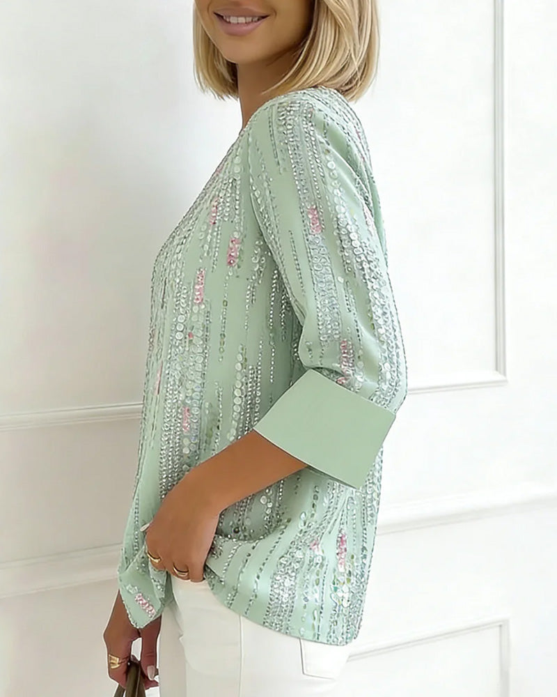Casual Crewneck Print Half Sleeve Blouse