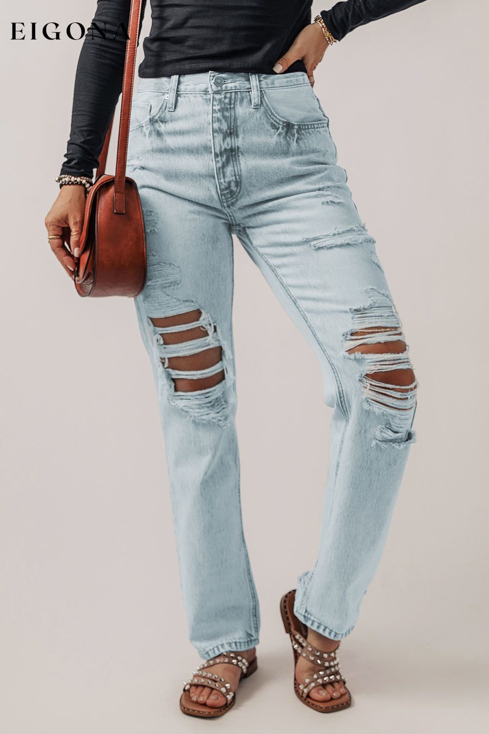 Beau Blue Vintage Acid Wash Distressed Straight Leg Ripped Jeans All In Stock bottoms clothes DL Chic EDM Monthly Recomend Jeans Occasion Daily pants Print Solid Color Style Casual Women's Bottoms