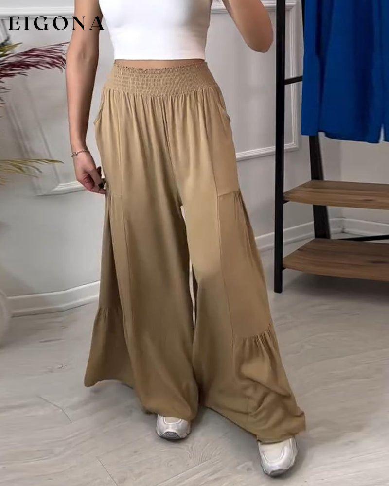 Stylish solid color pocket pleated wide leg pants pants spring summer