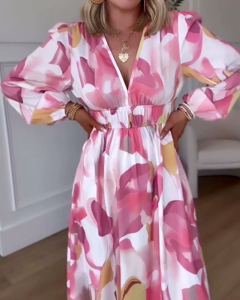 Long sleeve v neck elegant printed maxi dress 202466 casual dresses party dresses spring summer