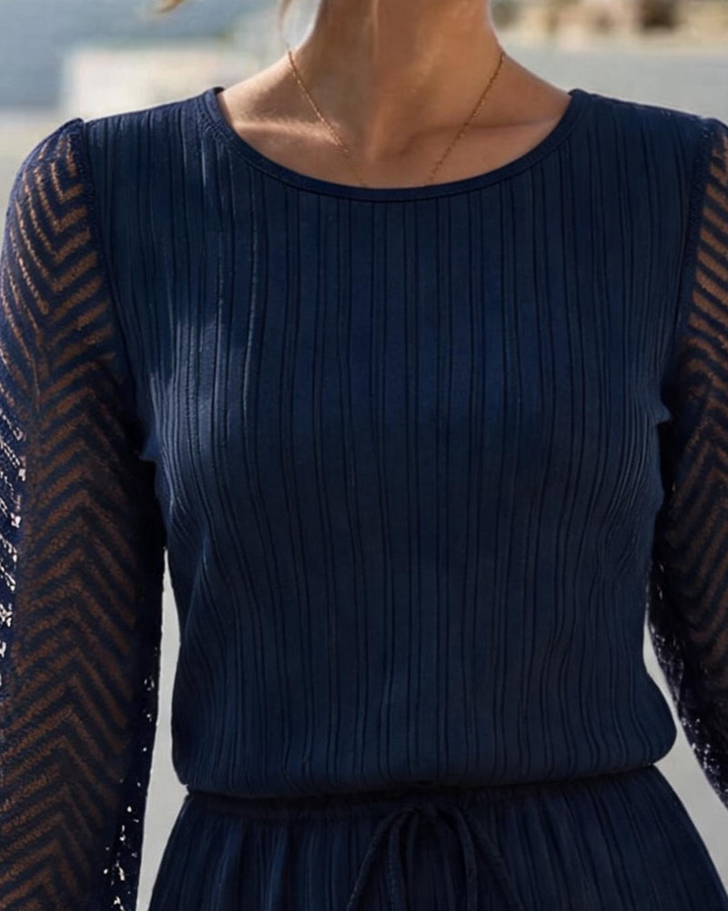 Round Neck Cutout Long Sleeve Waist Dress