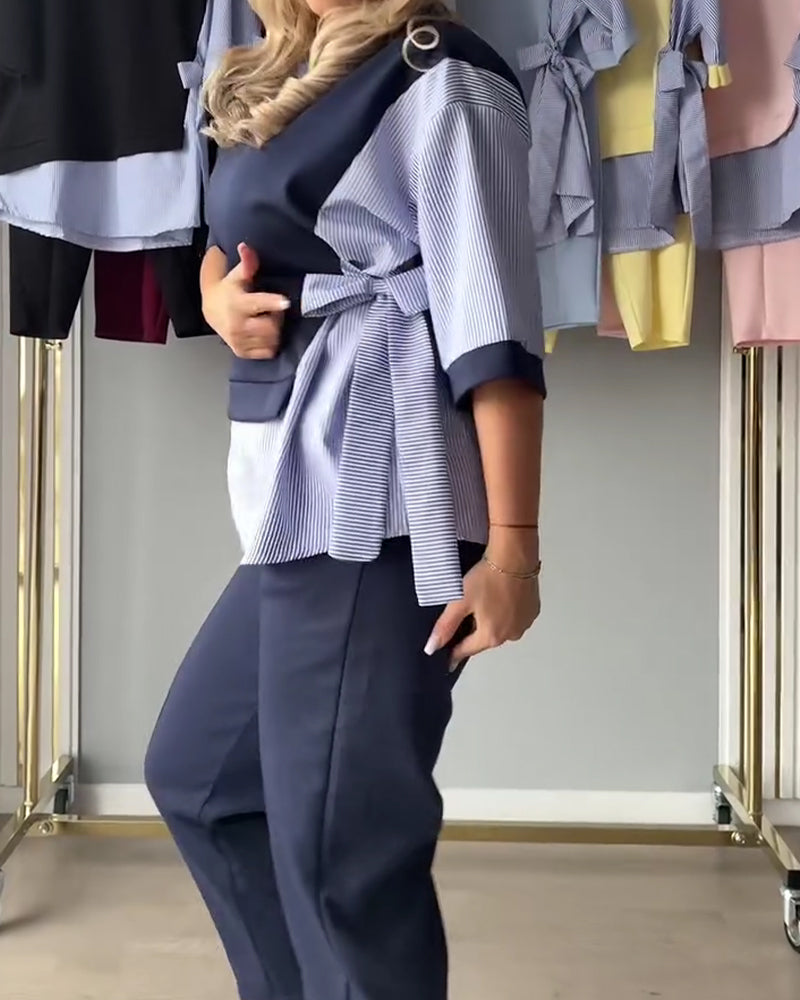 Striped Patchwork Irregular Two-Piece Set