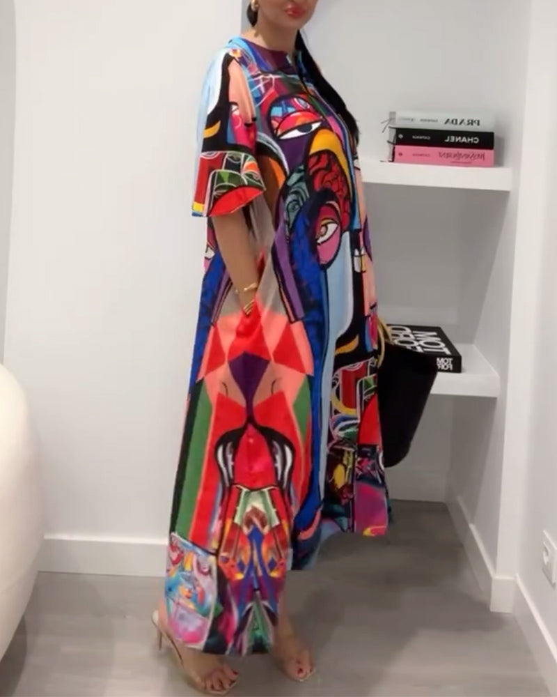 Colorful pattern patchwork print loose casual dress 202466 casual dresses summer