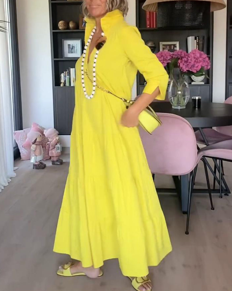 Casual solid color lapel pocket patchwork dress 202466 casual dresses spring summer