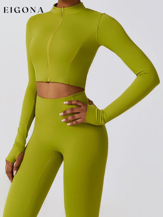 Zip-Up Long Sleeve Sports Top Matcha Green activewear clothes Ship From Overseas Shipping Delay 09/29/2023 - 10/04/2023 trend workout Z&C