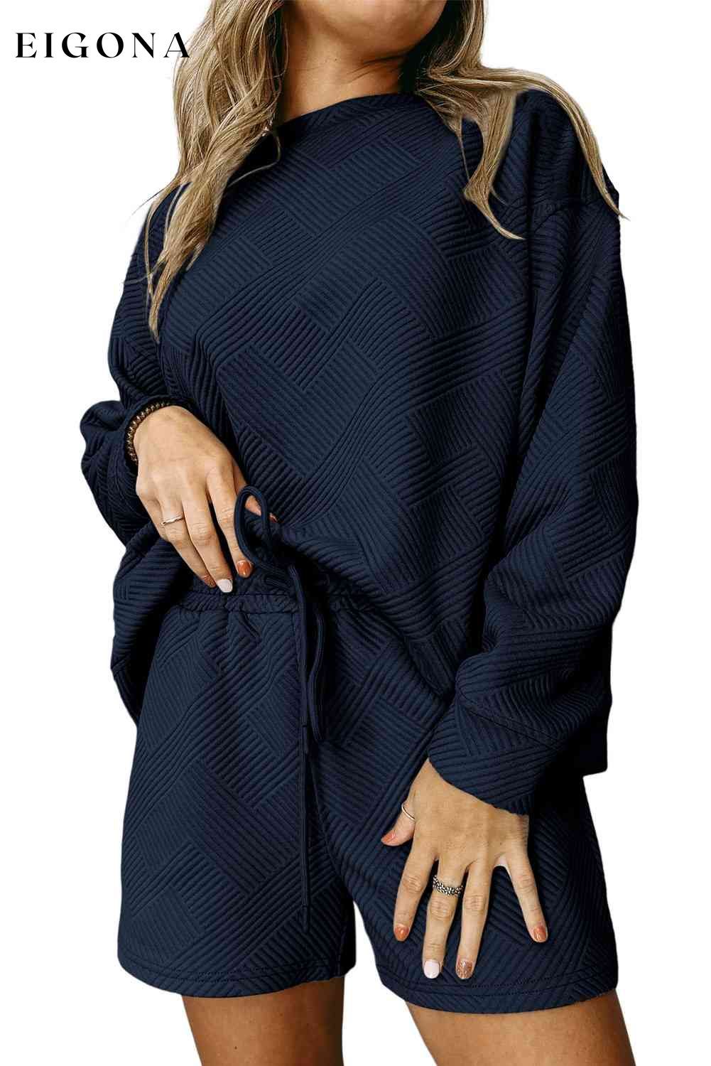 Ribbed Drop Shoulder Sweatshirt and Shorts Set 2 pieces clothes set Ship From Overseas shorts set sweatshirt setv SYNZ