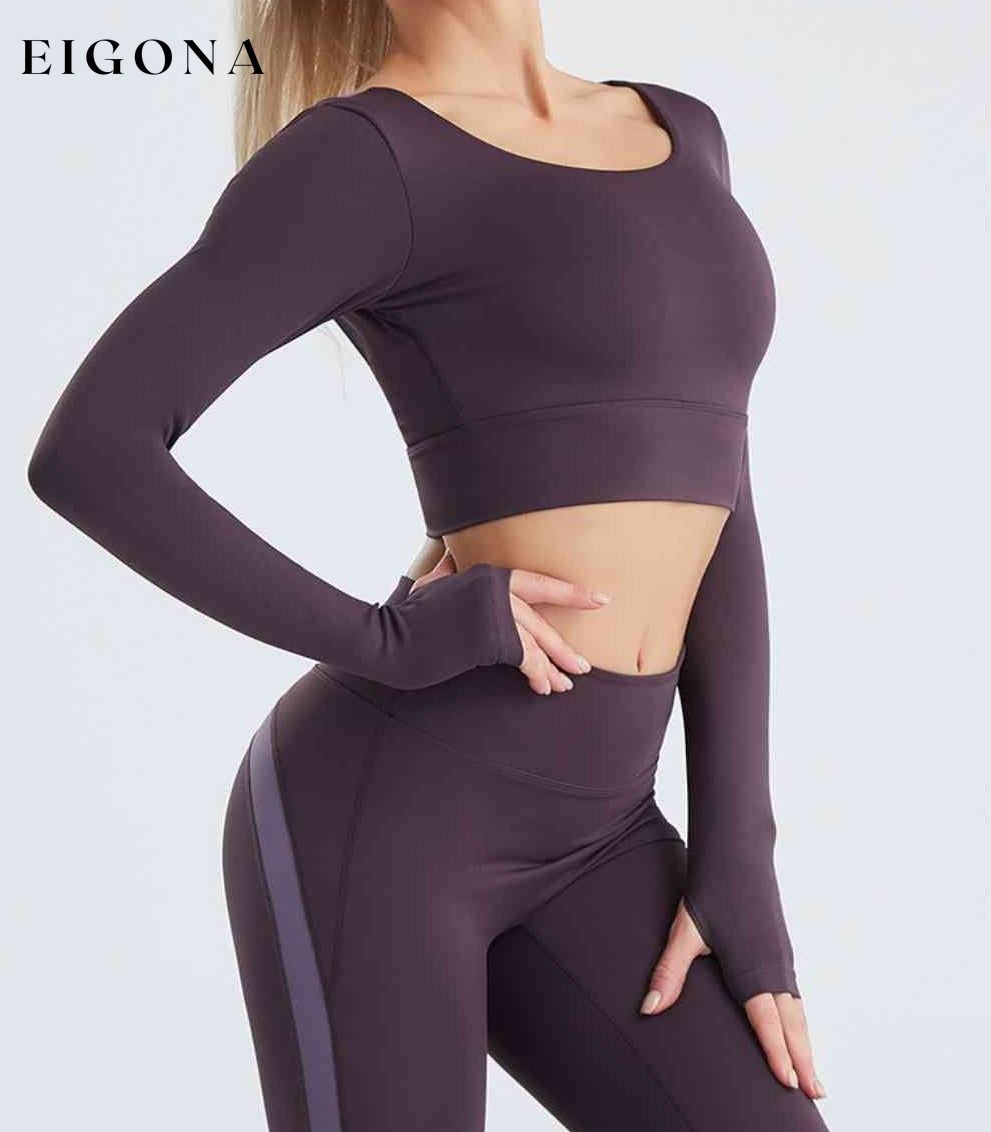 Crisscross Cropped Sports Top Dusty Purple activewear clothes crop top croptop J@S long sleeve long sleeve shirts long sleeve top Ship From Overseas