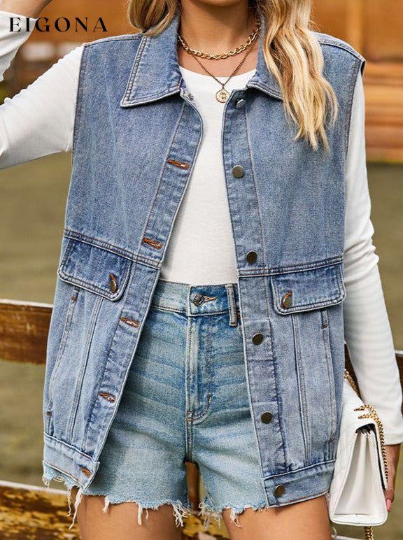 Sleeveless Denim Jacket with Pockets clothes Denim Jacket M.F Ship From Overseas Shipping Delay 09/29/2023 - 10/02/2023 trend