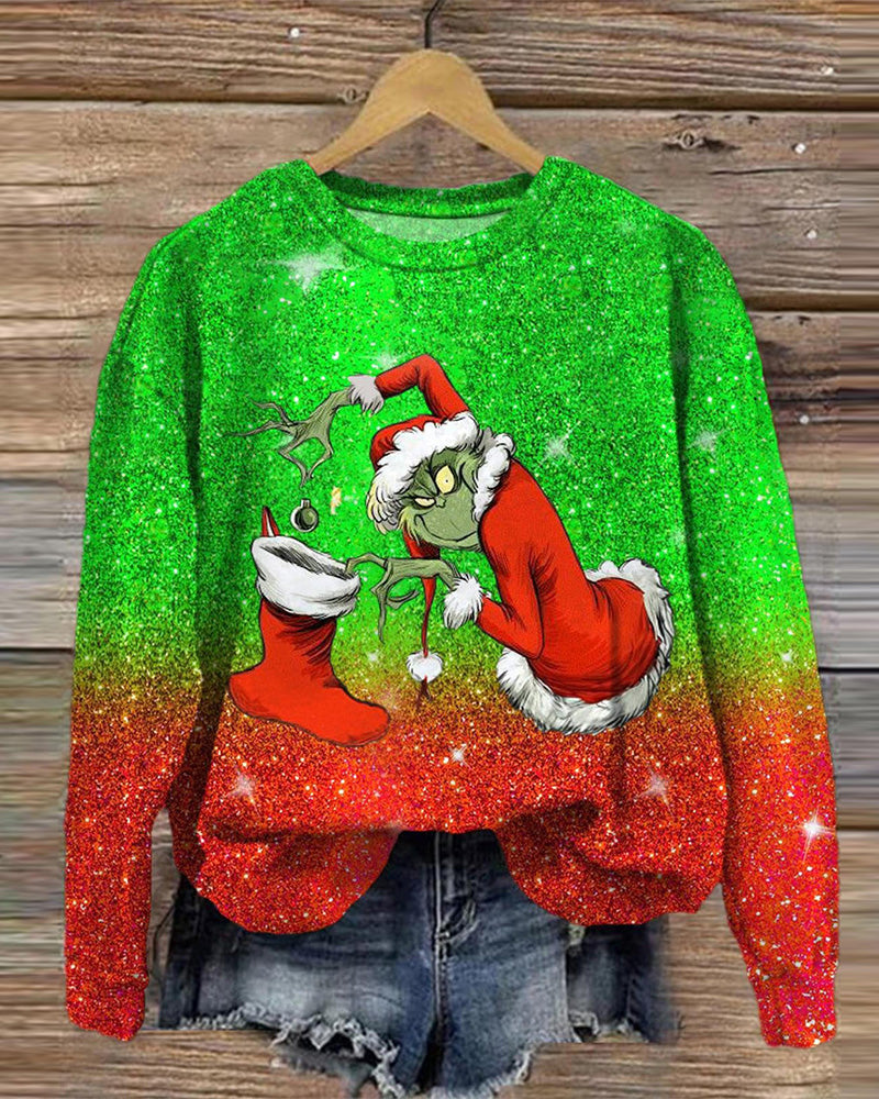 Women's Trickster Who Steals Christmas Gifts Printed Long Sleeve Casual Sweatshirt 2024 f/w christmas grinch sweatshirts