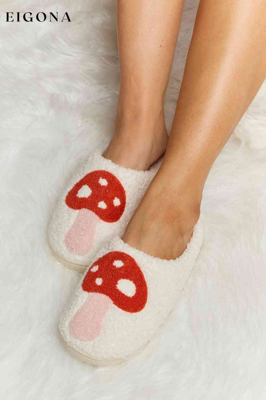 Mushroom Print Plush Slide Slippers Pink Melody Ship from USA shoes womens shoes