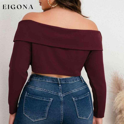 Plus Size Off-Shoulder Long Sleeve Cropped Top CATHSNNA clothes Ship From Overseas