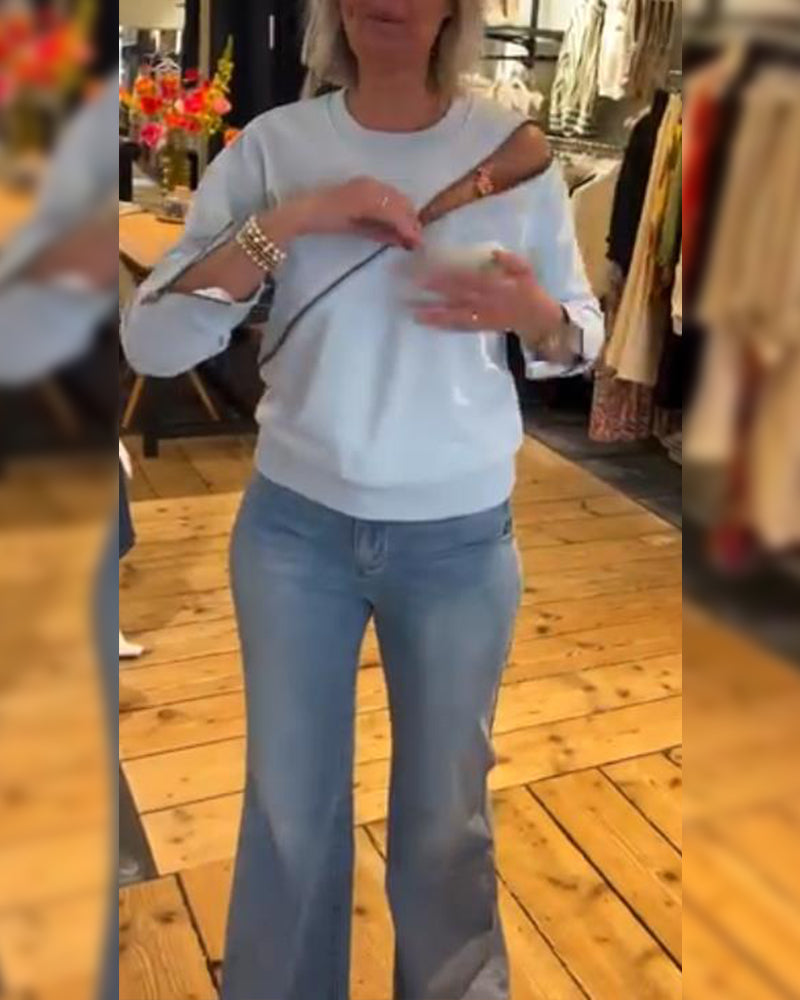 Felpa casual con scollo tondo e cerniera