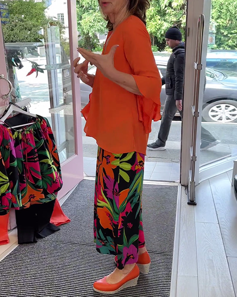 Casual solid color V-neck bell sleeve top 202466 blouses & shirts spring summer