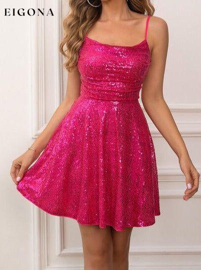 Sequin Tie Back Cami Dress Hot Pink clothes dress dresses evening dress evening dresses formal dress formal dresses Ringing-N Ship From Overseas short dresses