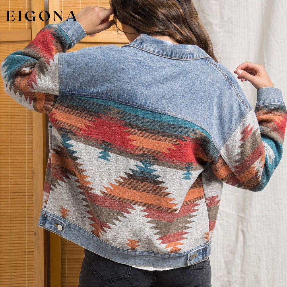 Printed Button Down Denim Shacket clothes DE.O.Z.X denim Denim Jacket Jacket Ship From Overseas Shipping Delay 09/29/2023 - 10/06/2023