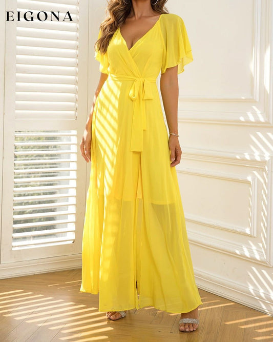 Tie Waist Flutter Sleeve Maxi Dress Lemon clothes dress dresses maxi dress maxi dresses Ringing-N Ship From Overseas