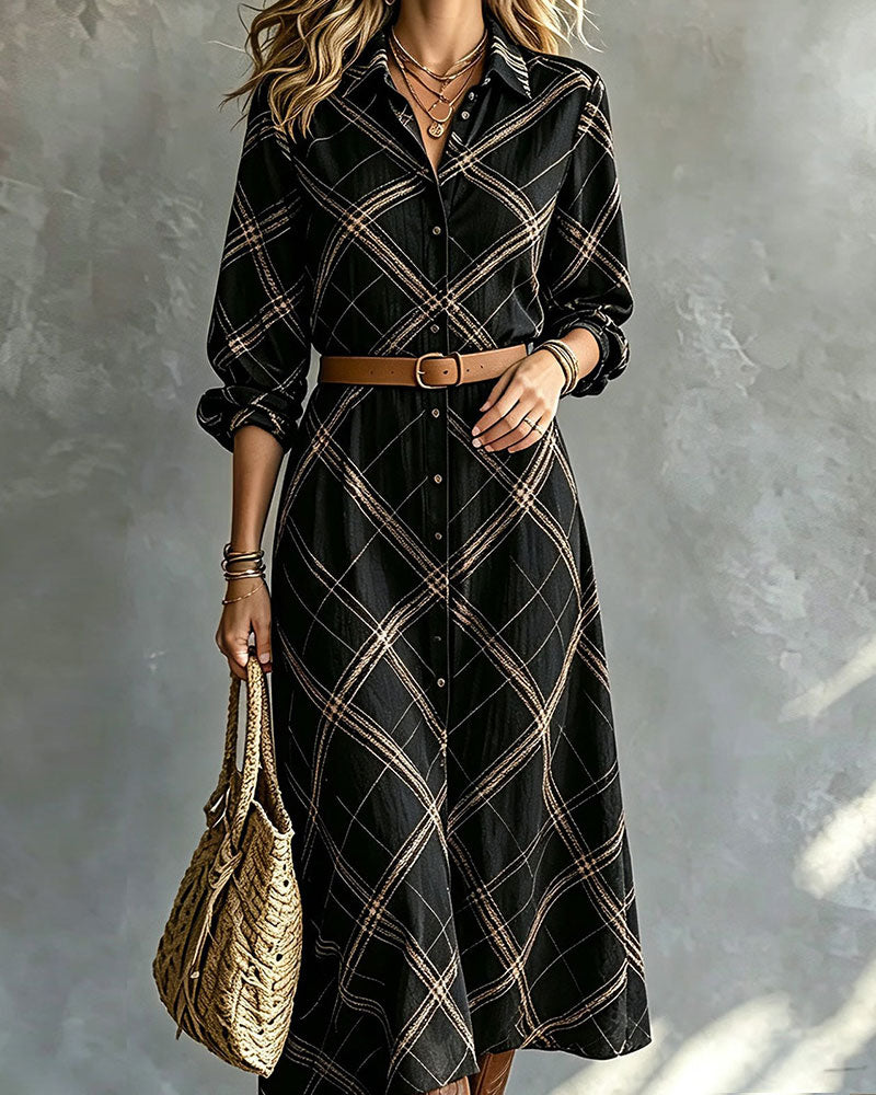 Lapel Button A Hem Dress