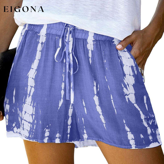 Women's Loose Fit Comfortable Elastic Waist Band and Strap Casual Shorts Blue __stock:500 bottoms refund_fee:800