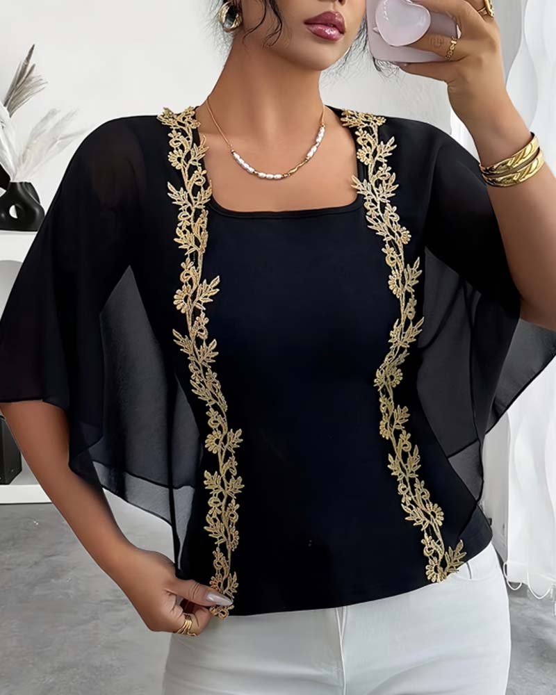 Batwing Sleeve Fake Two-Piece Blouse