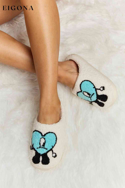 Love Heart Print Plush Slippers Pastel Blue Melody Ship from USA Shoes womens shoes