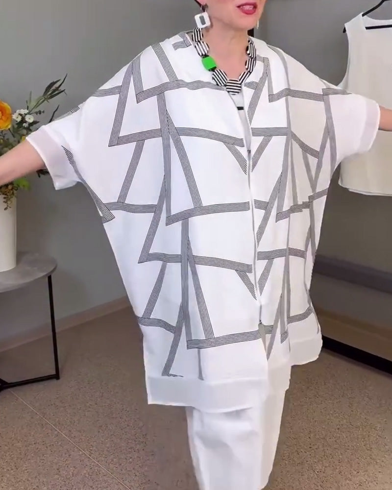 Cappotto casual stampato con maniche a pipistrello