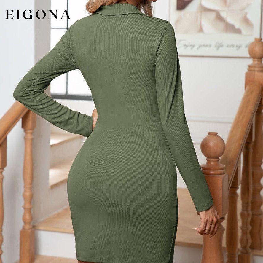 Long Sleeve Casual Mini Dress B&S blue dresses brown casual dress casual dresses clothes dress dresses Fall To Winter long sleeve dress long sleeve dresses Ship From Overseas Shipping Delay 09/29/2023 - 10/01/2023 tan dress v neck