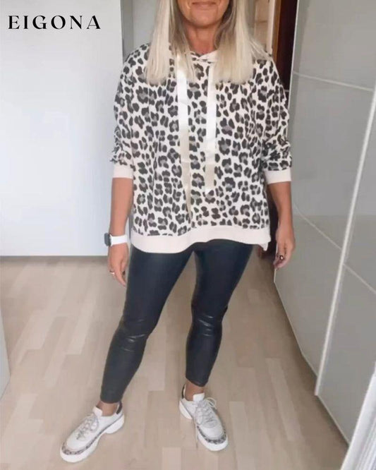 Leopard Hoodie with Drawstrings Black 2023 f/w 23BF cardigans Clothes discount hoodies & sweatshirts spring Tops/Blouses