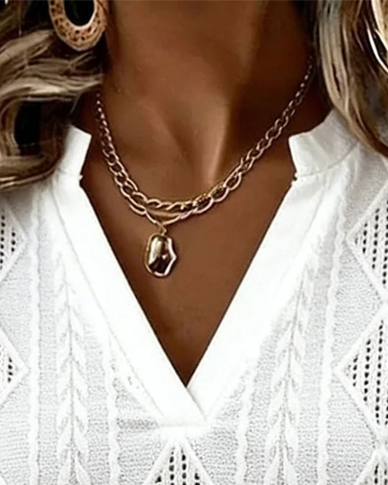 Diamond Hollow Out V-Neck Blouse