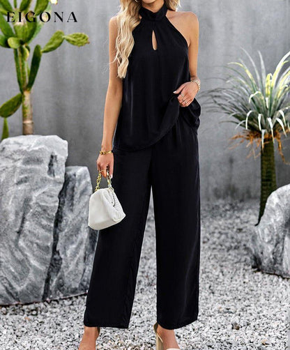 Halter Neck Top and Straight Leg Pants Set Black clothes DY sets Ship From Overseas trend