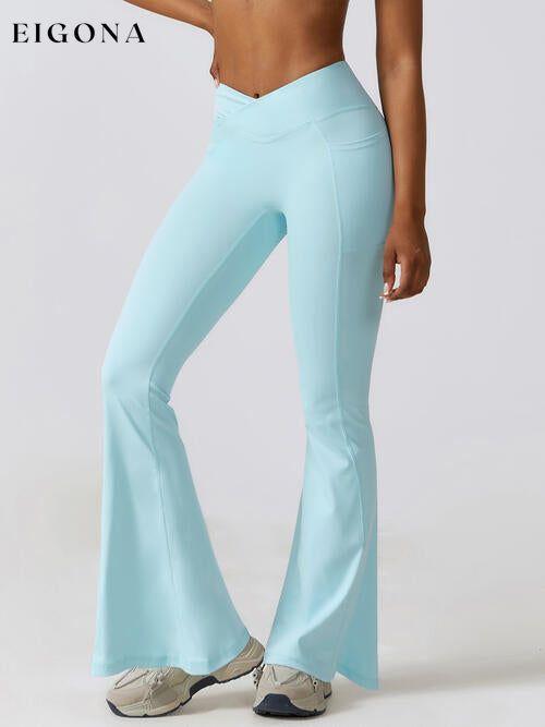 Flare Leg Active Pants with Pockets Mint Blue activewear bottoms clothes lounge wear loungewear pants Ship From Overseas Z&C