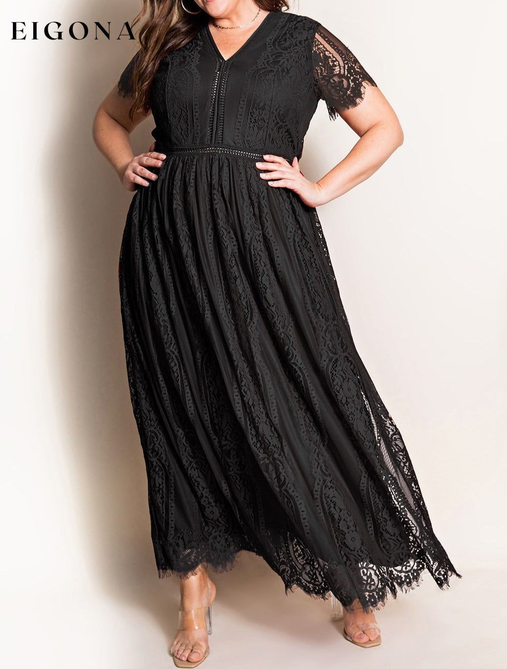V-Neck Short Sleeve Lace Maxi Dress casual dress casual dresses clothes maxi dress maxi dresses Ship From Overseas SYNZ