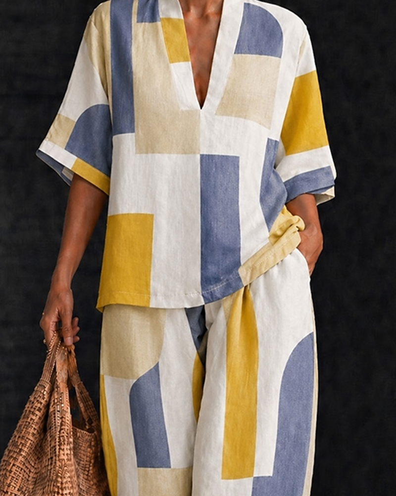 Geometric Print Loose-Fitting Set