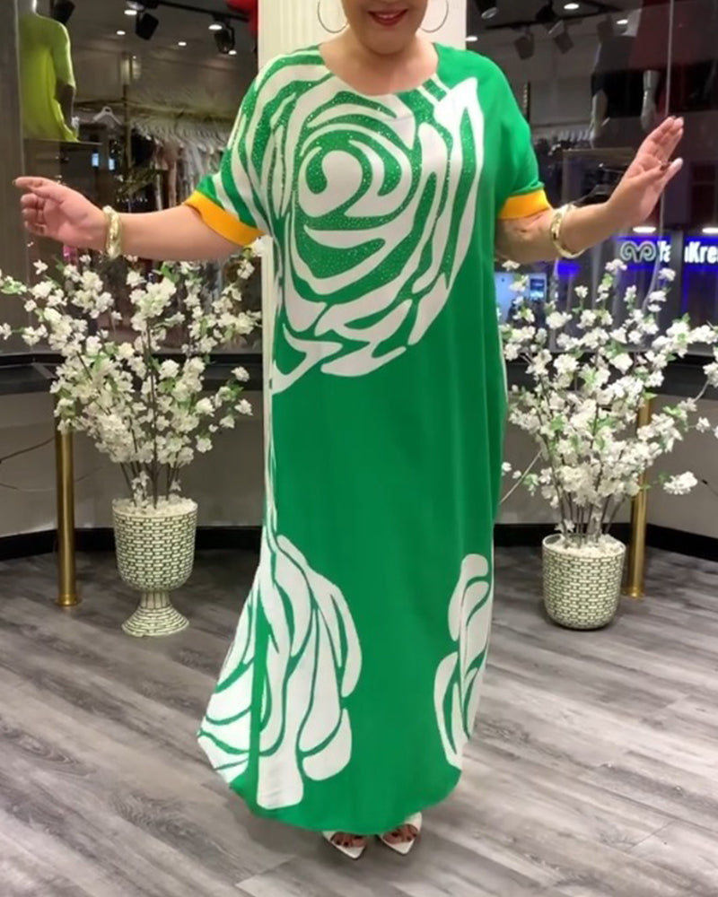 Rose print round neck short sleeve dress 202466 casual dresses summer
