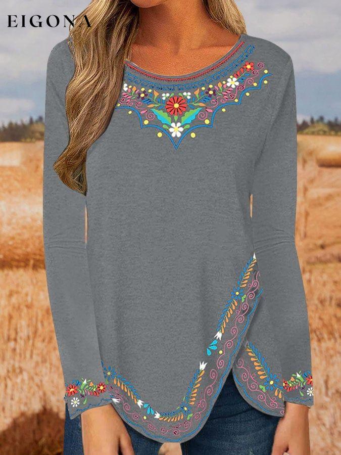 Ethnic Print Long Sleeve T-Shirt top tops