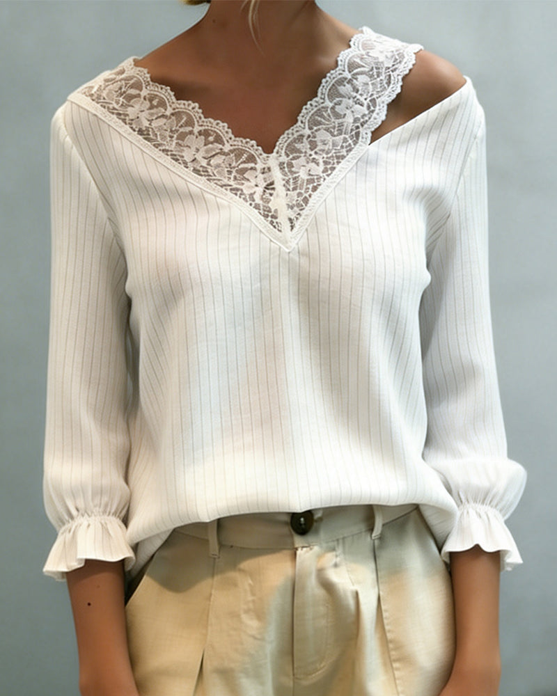 Lace Stitching V-Neck Lace Top