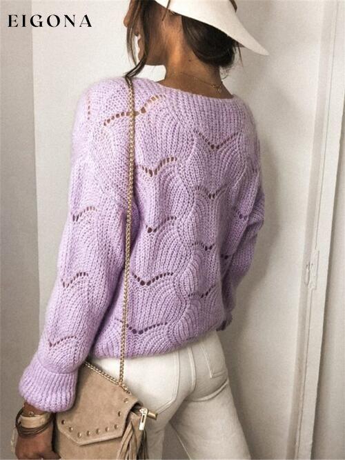 Openwork Button Up Long Sleeve Cardigan A@Y@M cardigan cardigans clothes Ship From Overseas sweater sweaters Sweatshirt