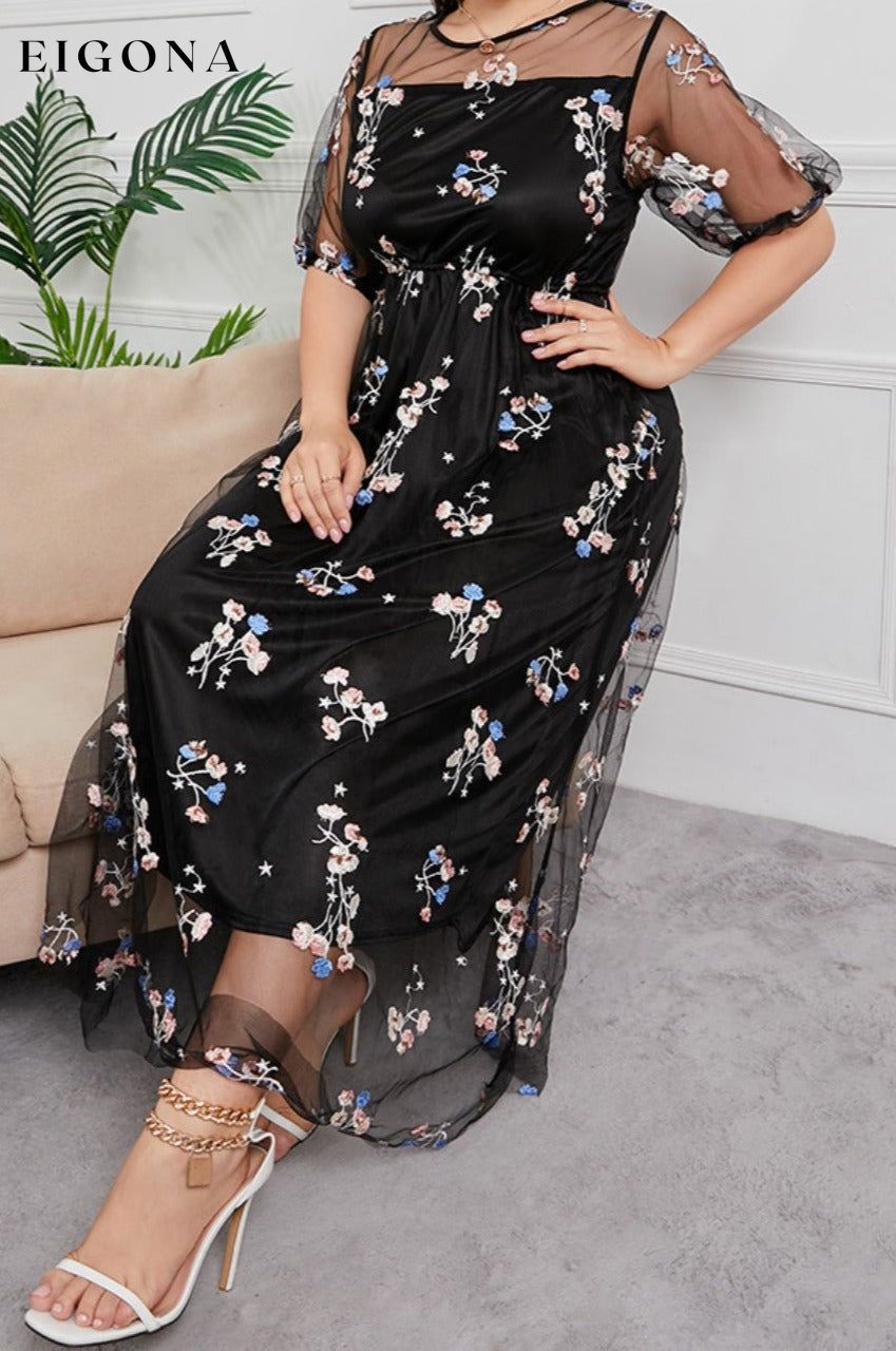 Plus Size Layered Mesh Round Neck Maxi Dress casual dress casual dresses clothes dress dresses maxi dress maxi dresses midi dress midi dresses Mosa Ship From Overseas Shipping Delay 10/01/2023 - 10/03/2023