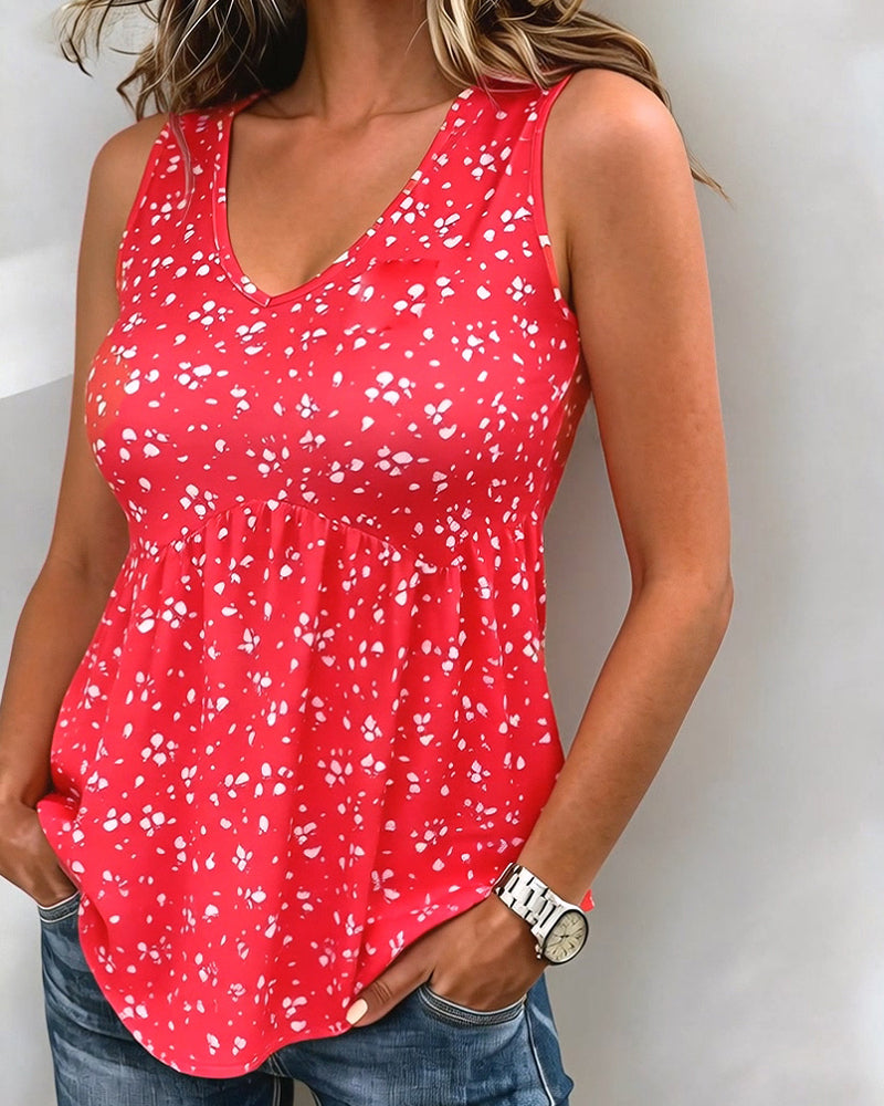 V-Neck Floral Print Babydoll Tank Top