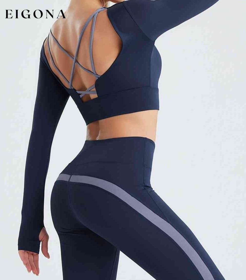 Crisscross Cropped Sports Top activewear clothes crop top croptop J@S long sleeve long sleeve shirts long sleeve top Ship From Overseas