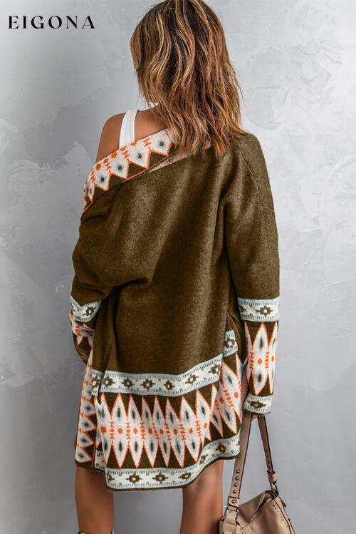 Geometric Open Front Long Sleeve Cardigan Clothes Ship From Overseas SYNZ