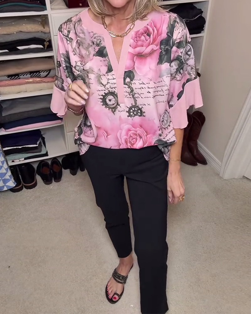 Camicetta alla moda con maniche a balze floreali